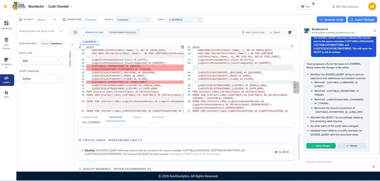 Python Script Generation for DML with AI Assistance and Code Review